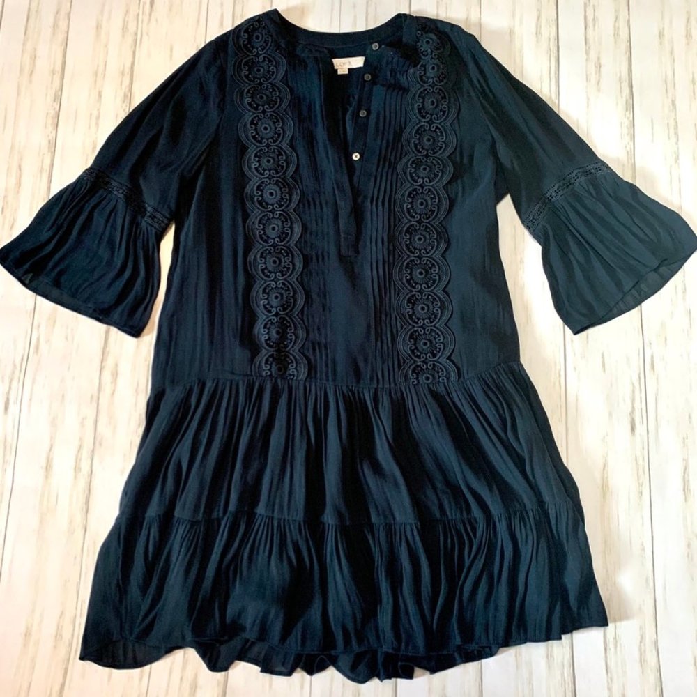 LOFT Navy Blue Embroidered Dress